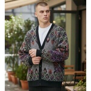 Vtg Anchor Blue Cardigan Sweater Mens S 90s Grunge Grandpa Cosby Preppy Y2K